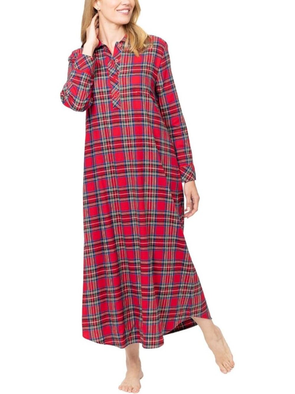 Cozy Long Flannel Nightgown for Women - Soft Plaid Sleepwear & Loungewear